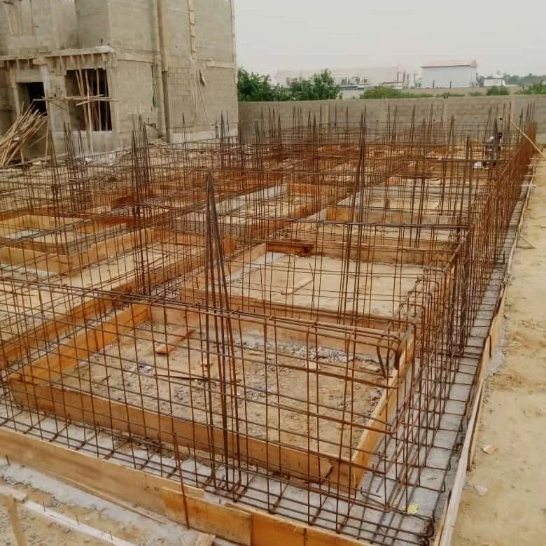 Foundation reinforcement with steel rebar grid